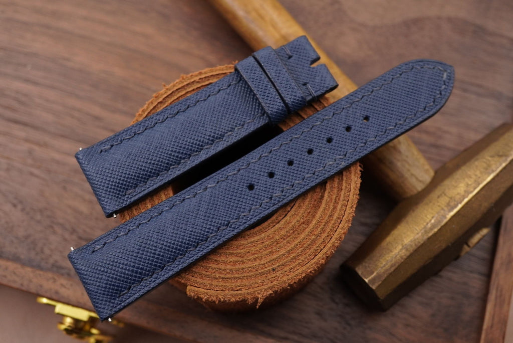 blue saffiano leather watch strap