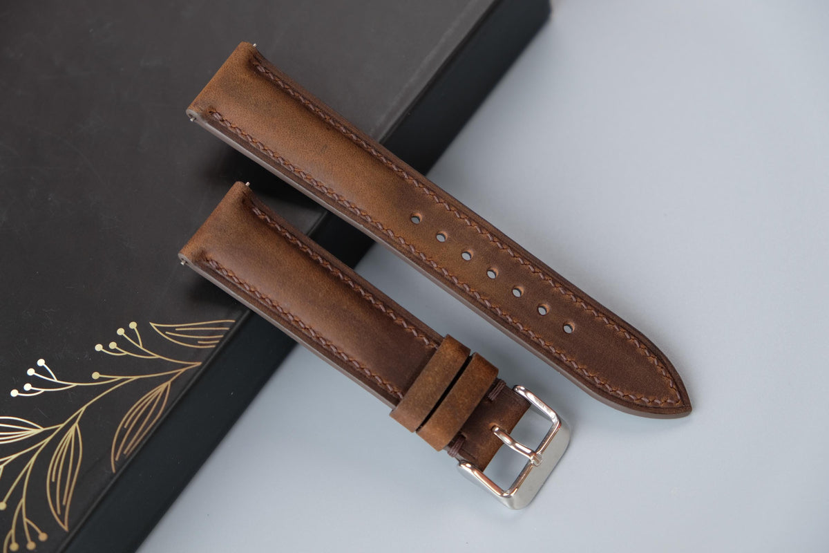 dark brown waxed leather watch strap