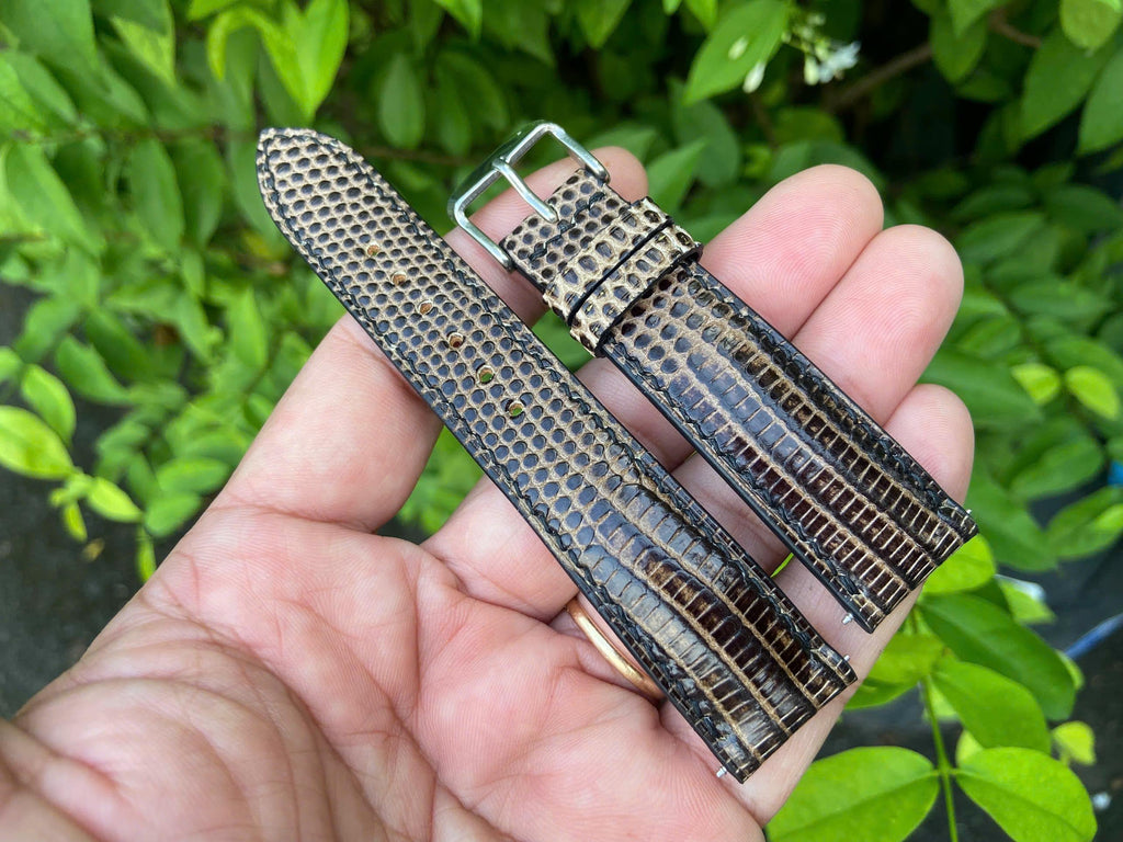 gray & black lizard leather watch strap