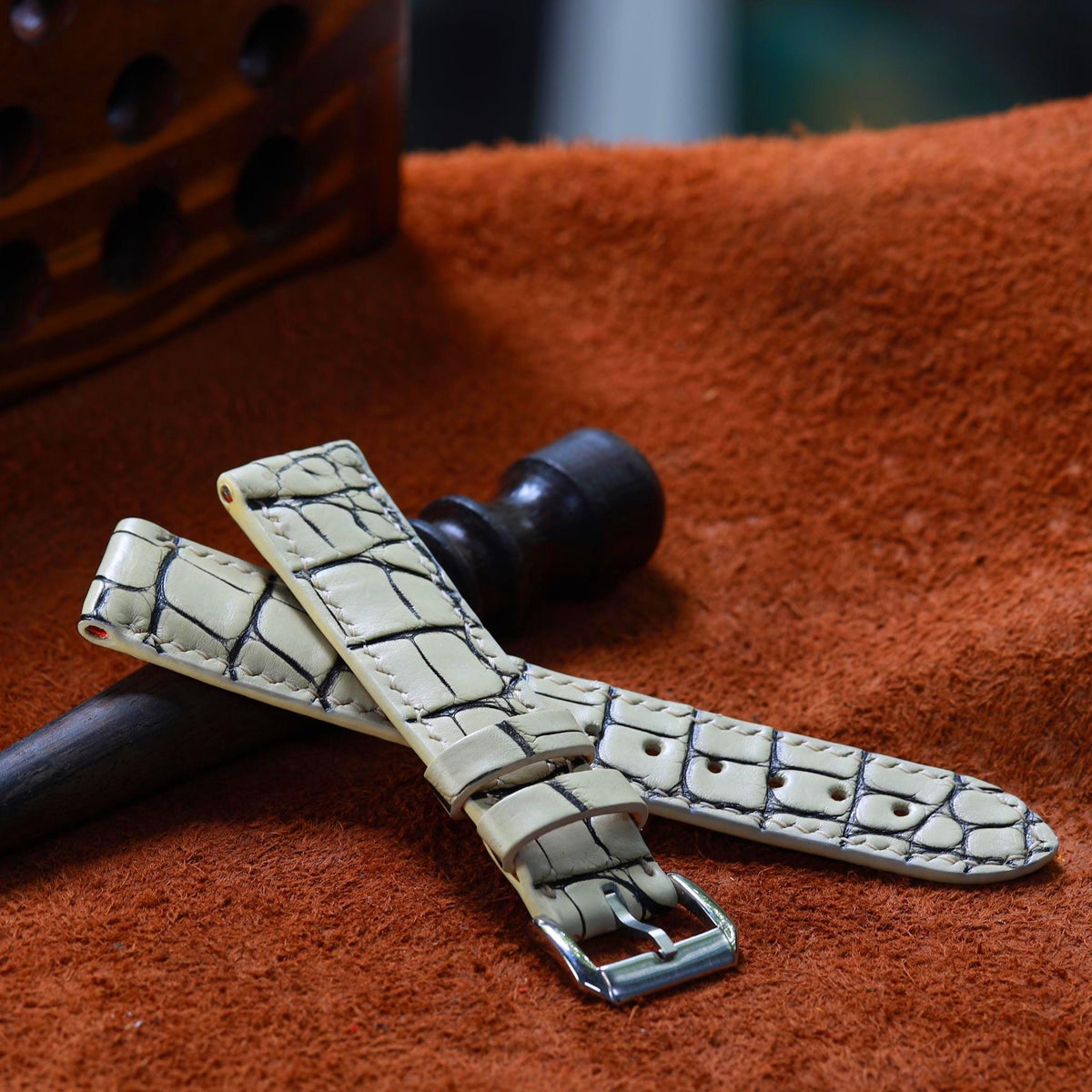 white alligator leather watch strap