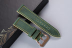 dark green waxed leather watch strap