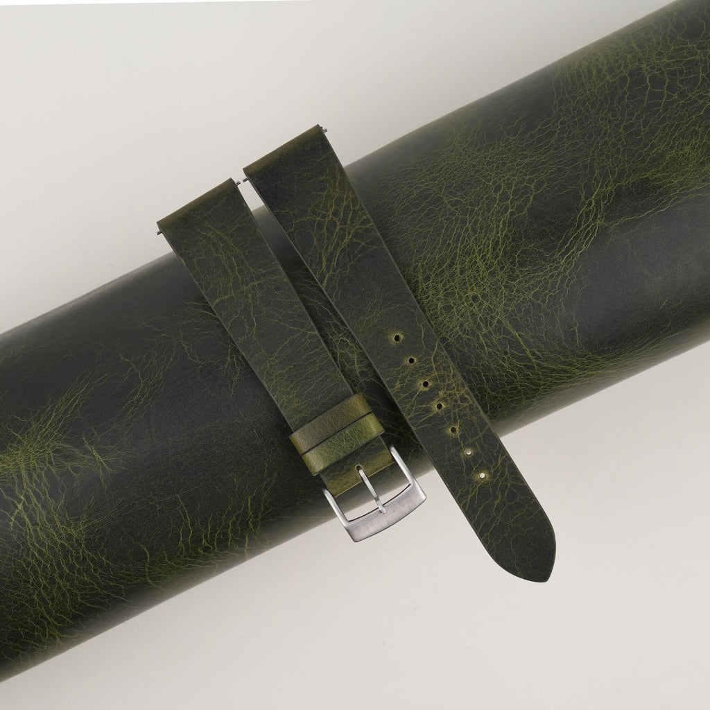 olive waxed leather watch strap