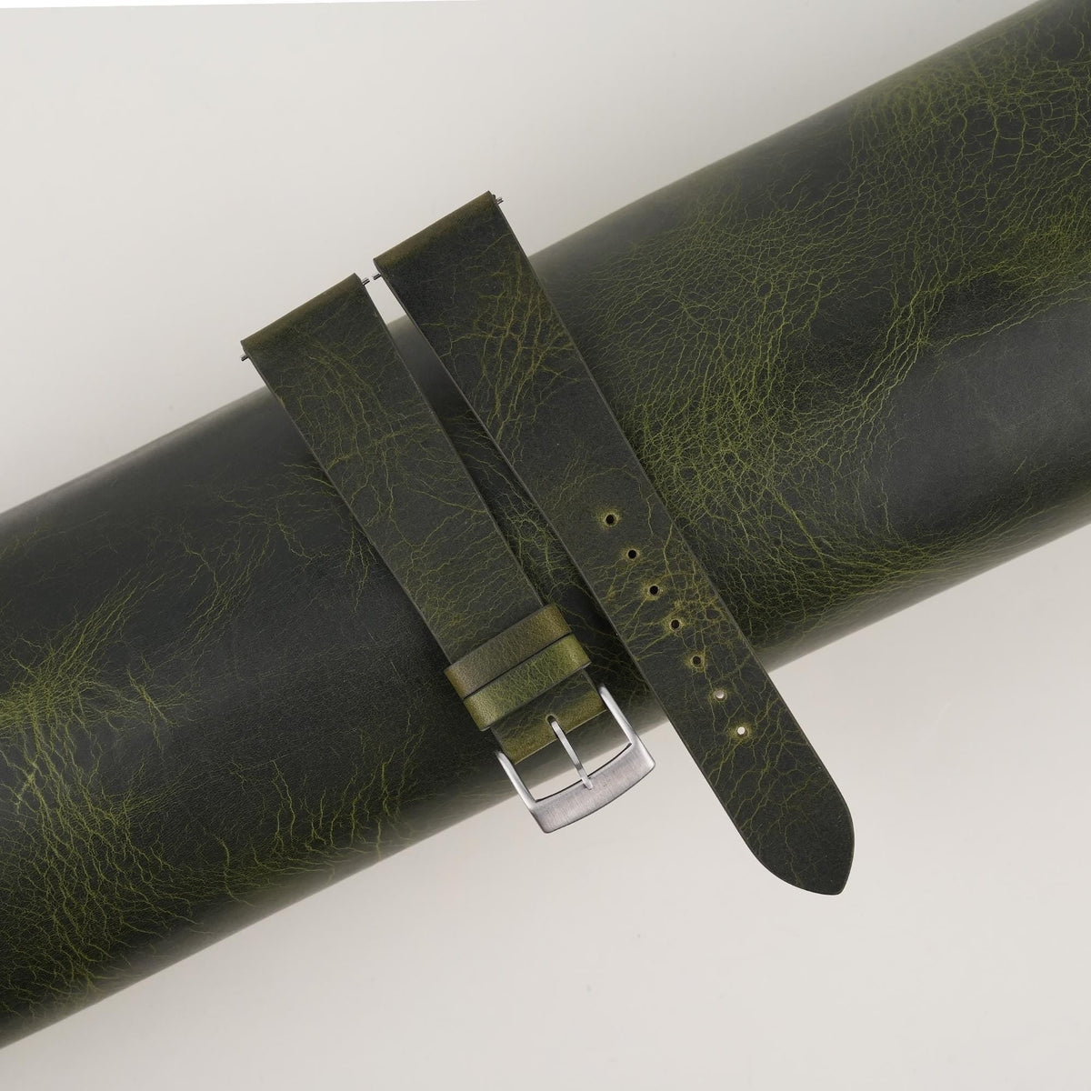 olive waxed leather watch strap