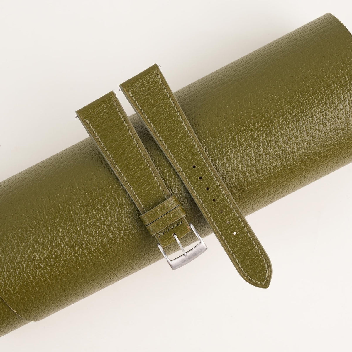 olive peccary leather watch strap