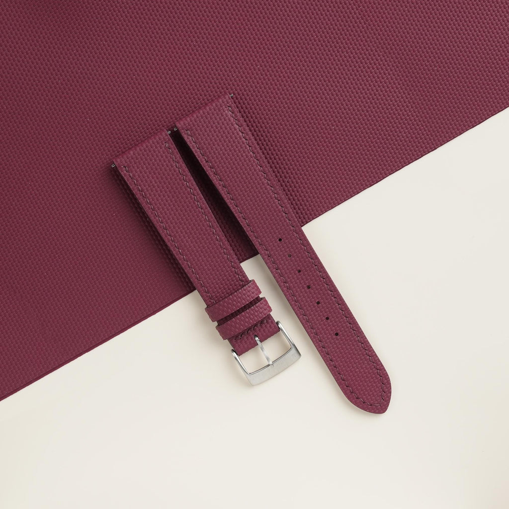 burgundy sailcloth rubber leather watch strap