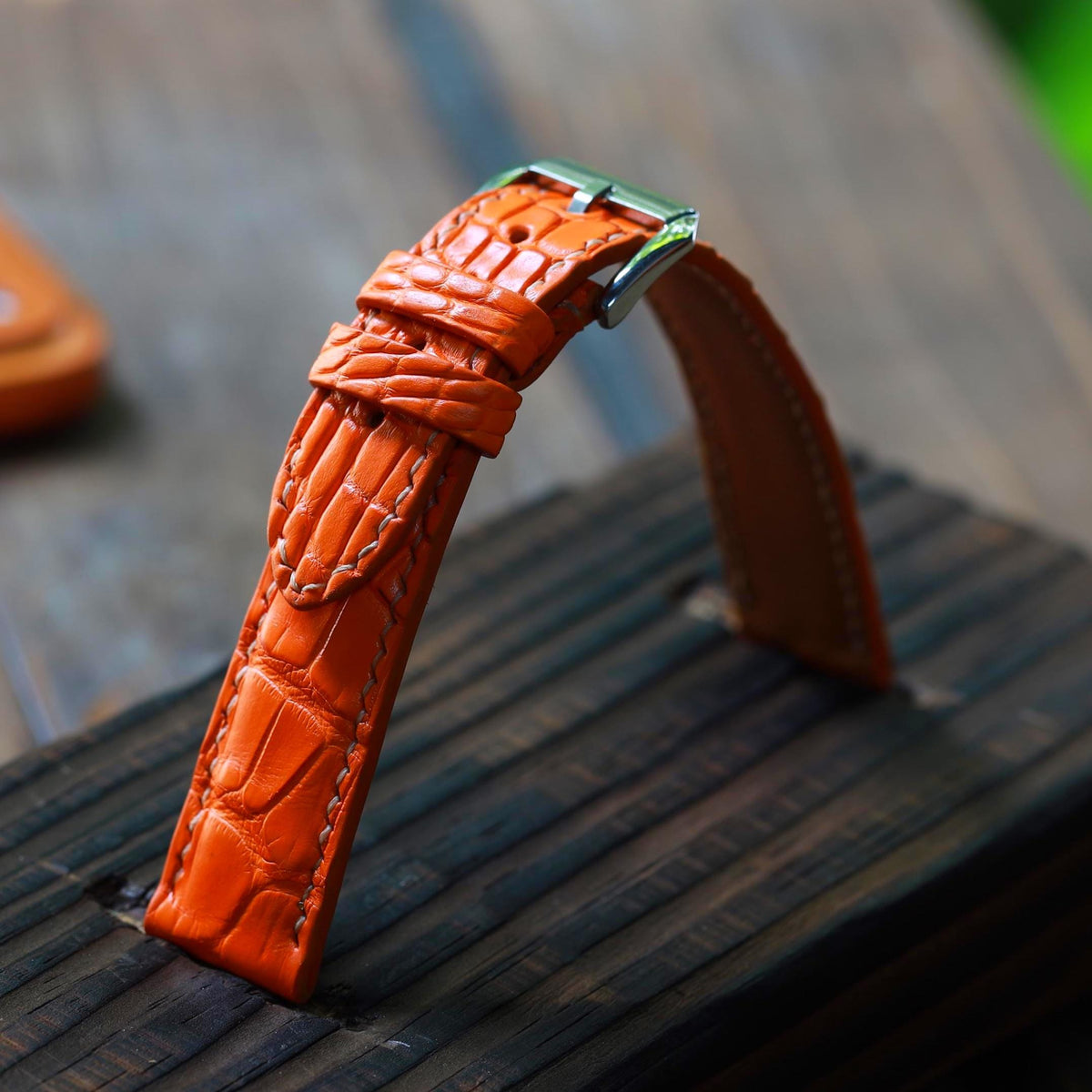 orange alligator leather watch strap – photo 2