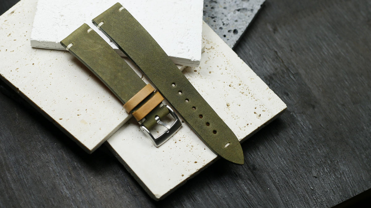 olive green waxed leather watch strap – photo 2