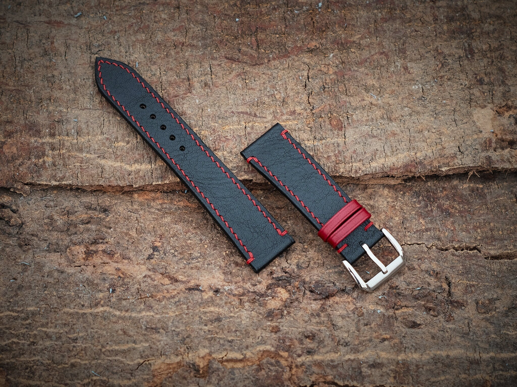 black & red vachetta leather watch strap – photo 2