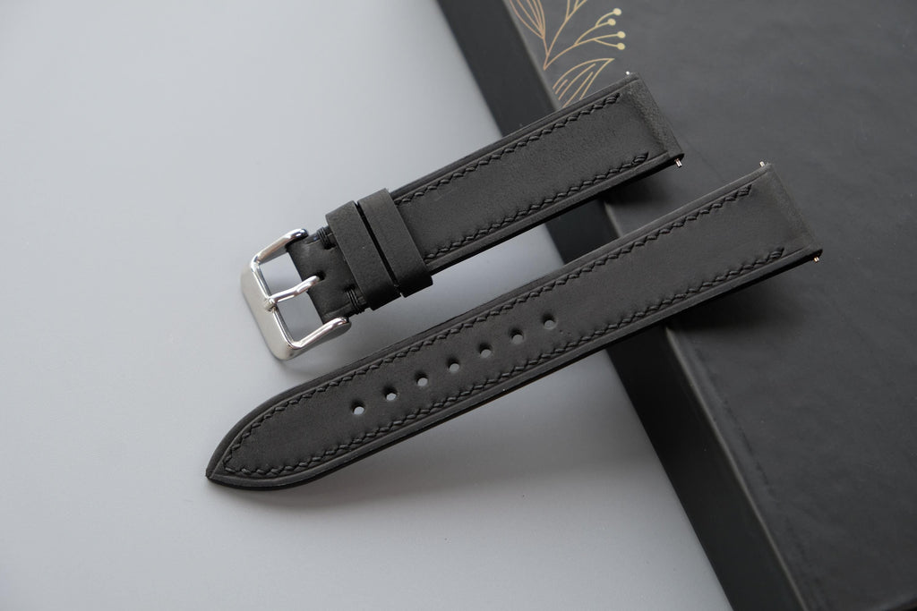 black waxed leather watch strap – photo 2