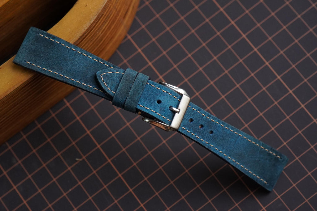 teal blue waxed leather watch strap – photo 2