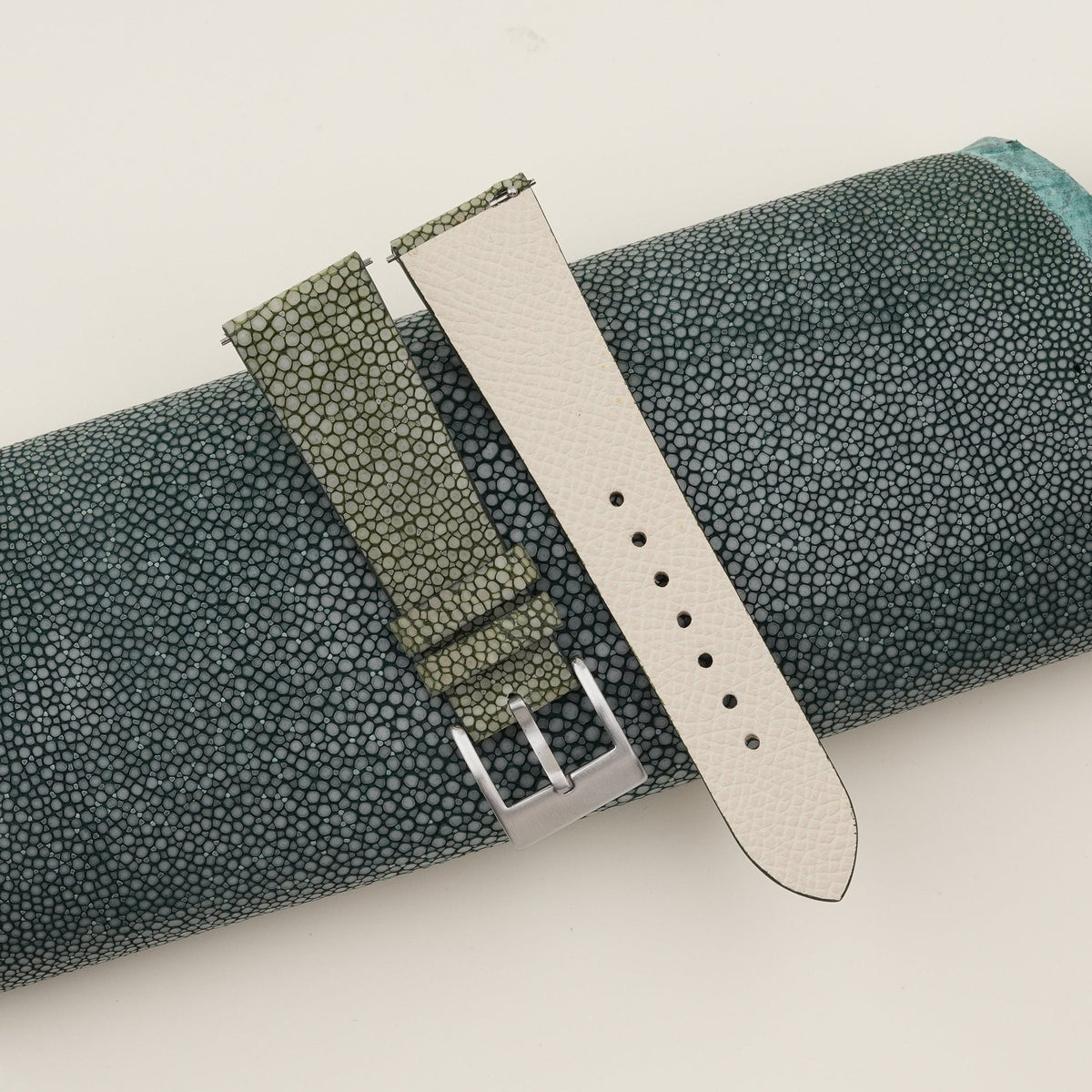 moss green stingray leather watch strap – photo 2