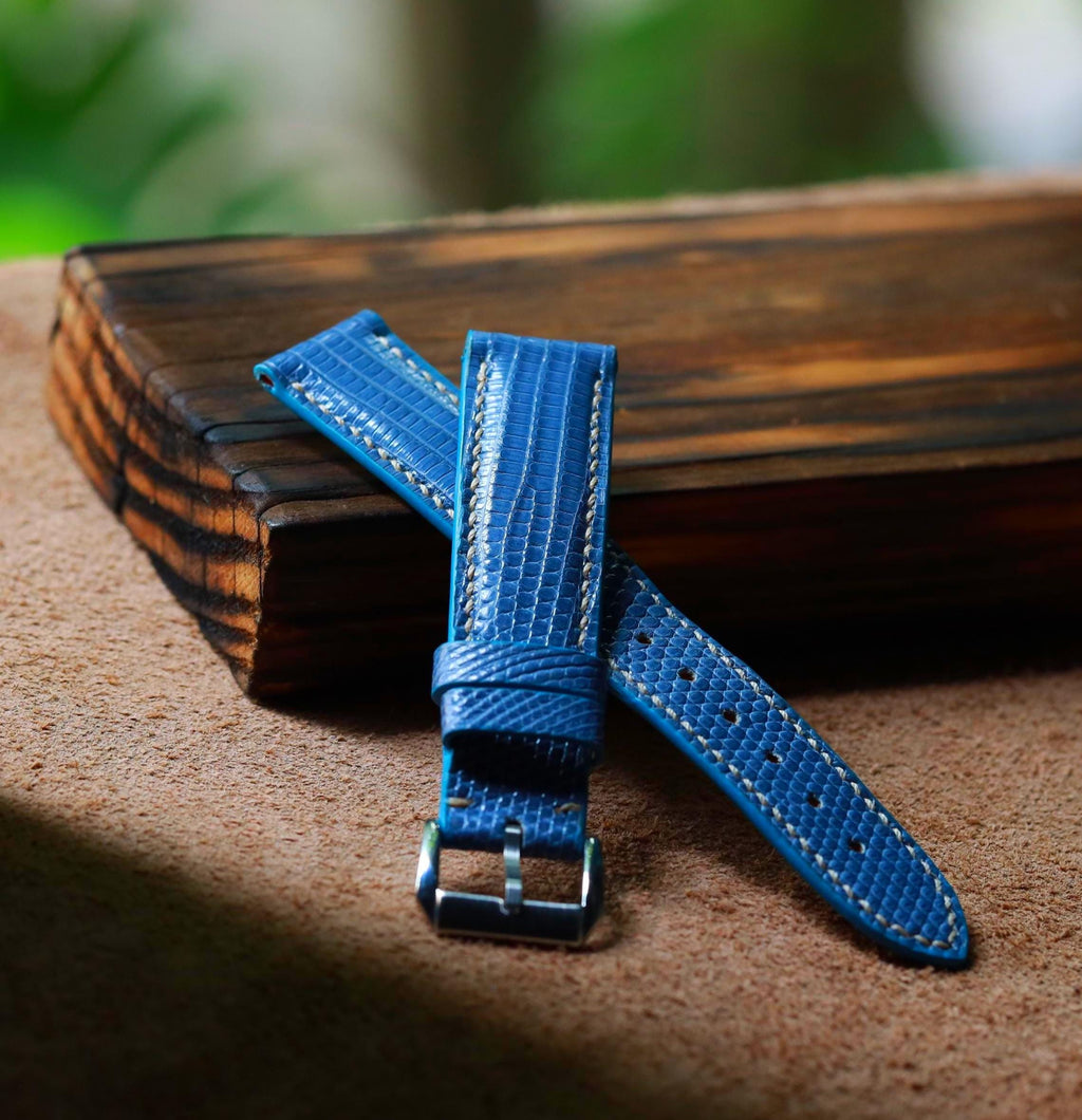 teal blue lizard leather watch strap – photo 2