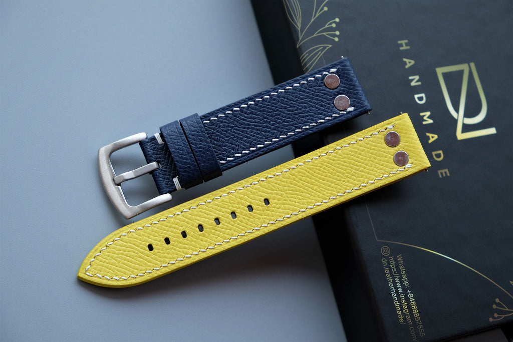 yellow blue epsom leather watch strap – photo 2