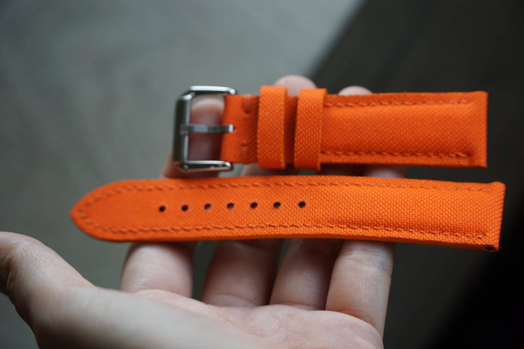 orange sailcloth rubber leather watch strap – photo 2