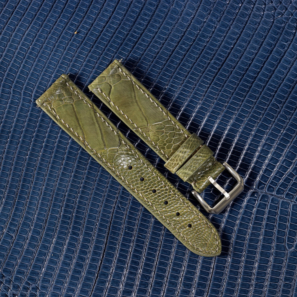 olive green ostrich leg leather watch strap – photo 2