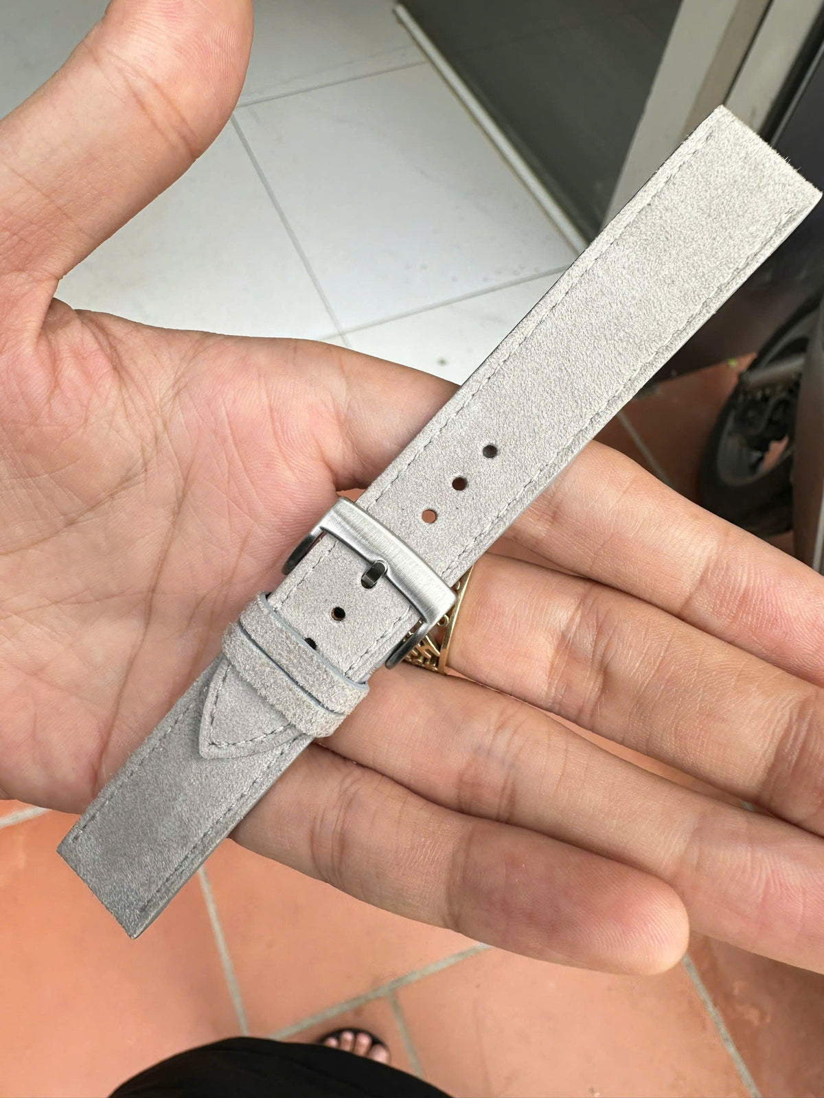 light gray suede leather watch strap – photo 2