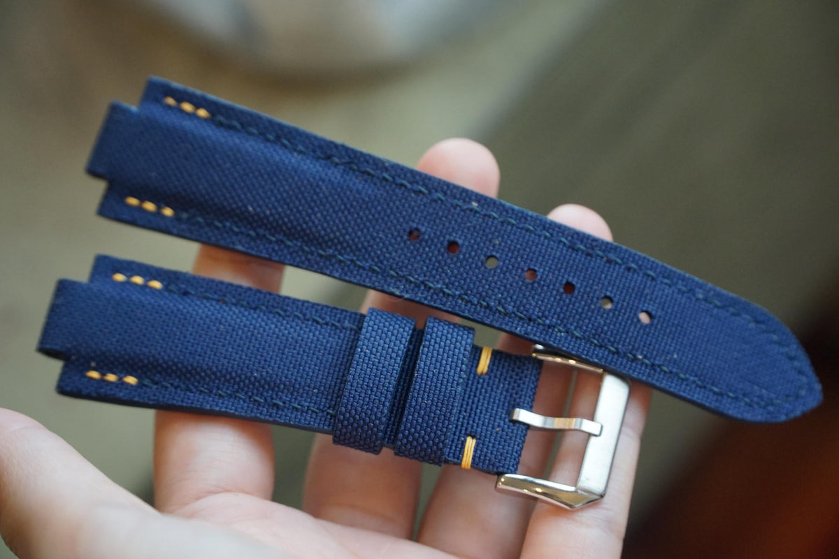 dark blue sailcloth rubber leather watch strap – photo 2
