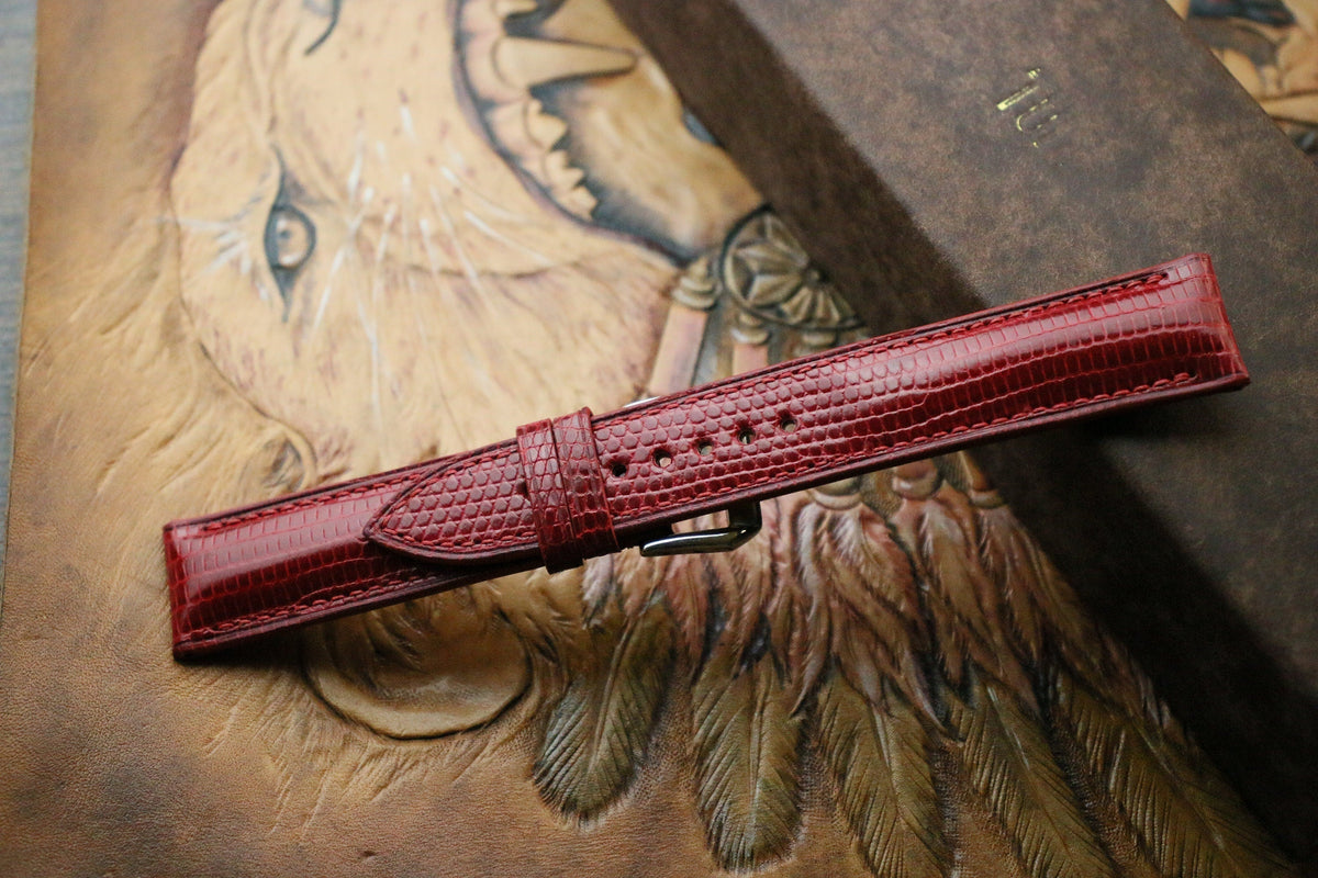 burgundy lizard leather watch strap – photo 2