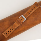 golden brown waxed leather watch strap – photo 2