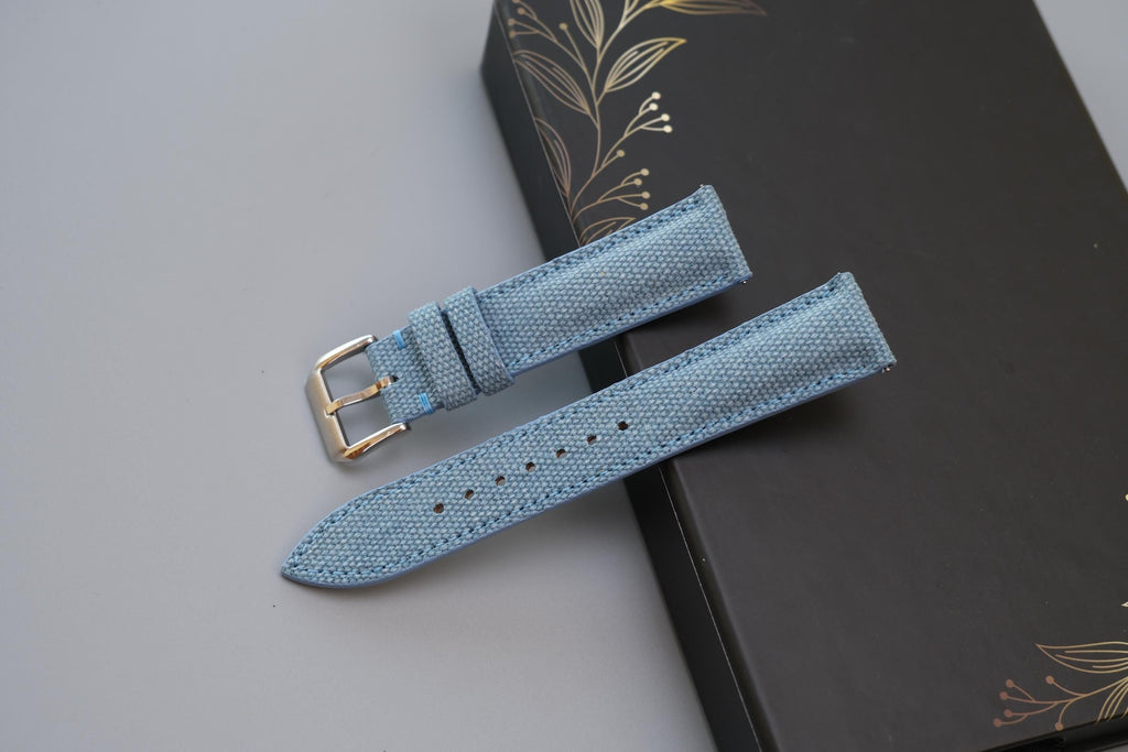 light blue canvas leather watch strap – photo 2