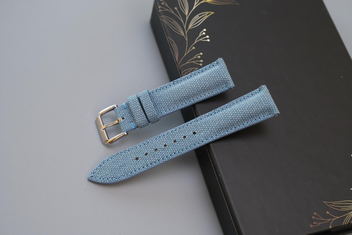 light blue canvas leather watch strap – photo 2