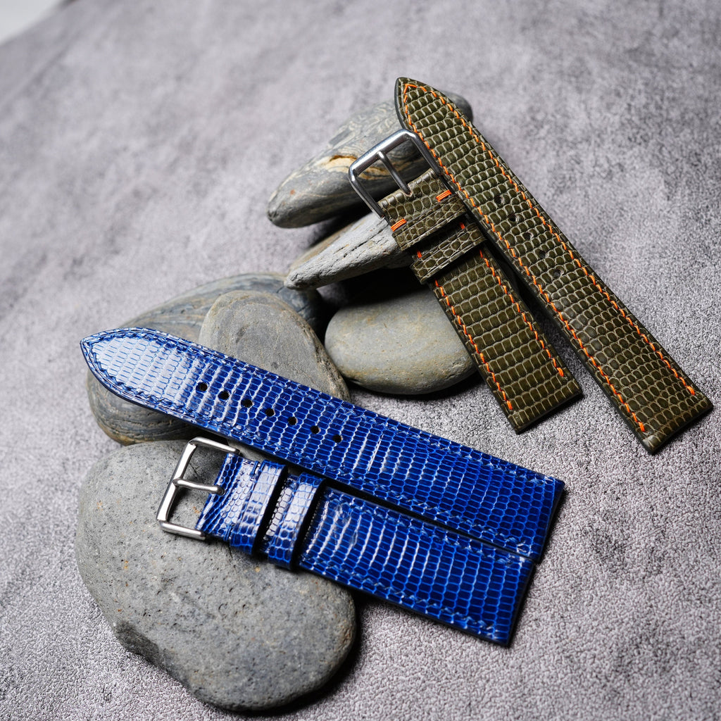 olive & blue lizard leather watch strap – photo 2