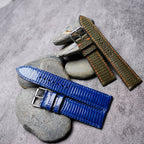 olive & blue lizard leather watch strap – photo 2