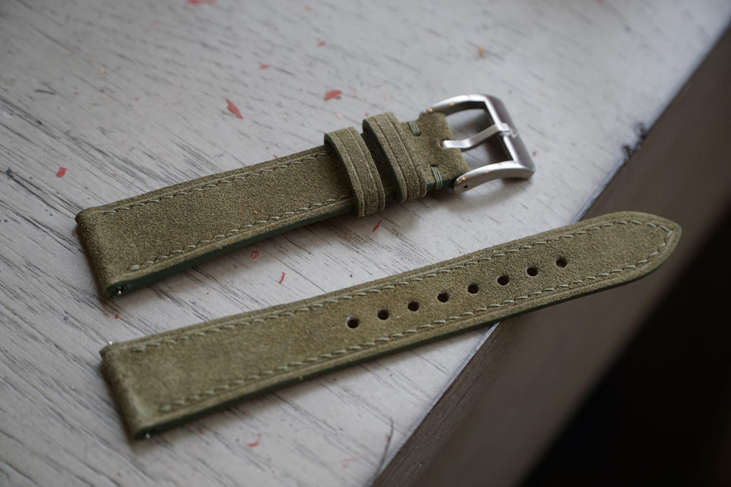 olive green suede leather watch strap – photo 2