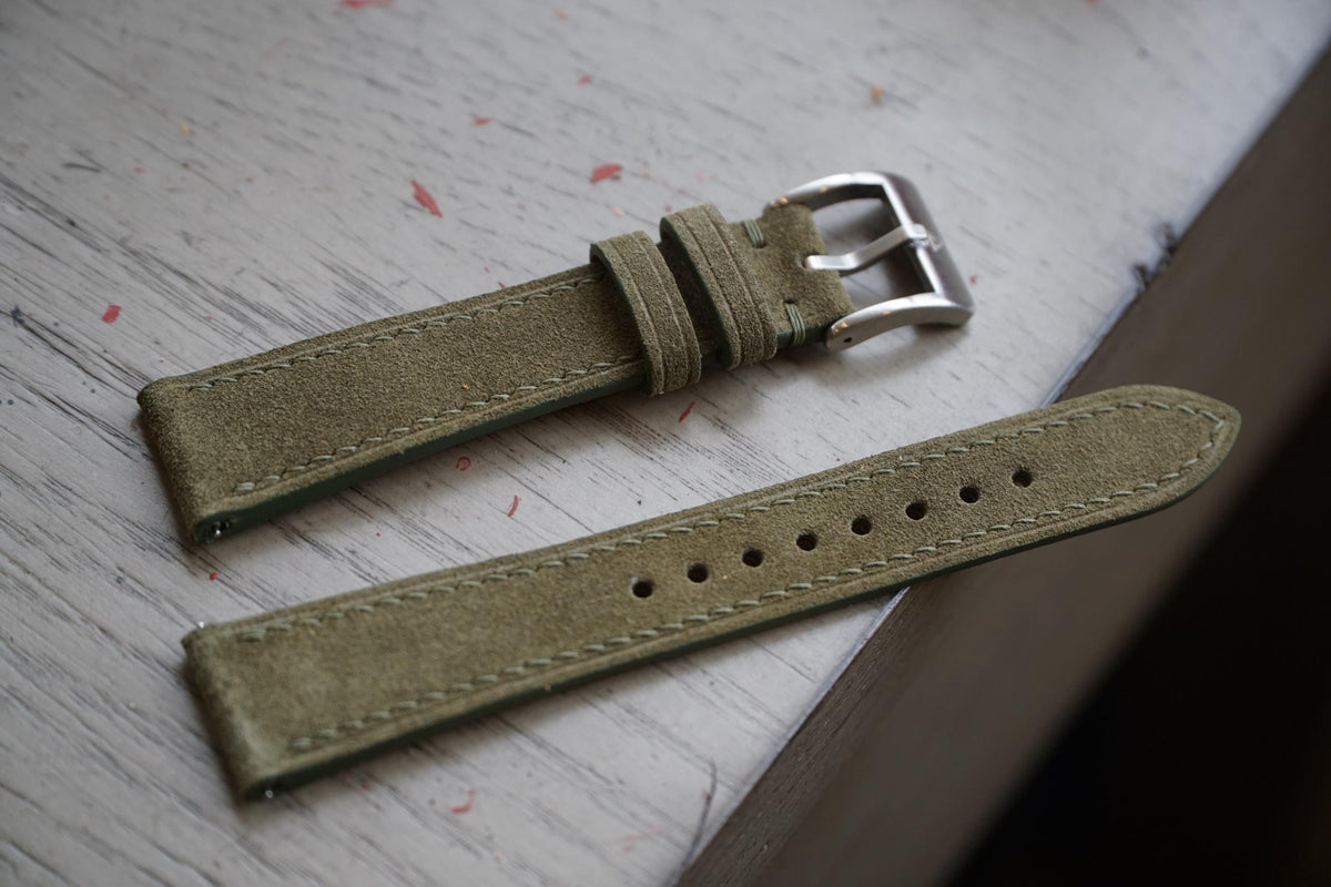 olive green suede leather watch strap – photo 2