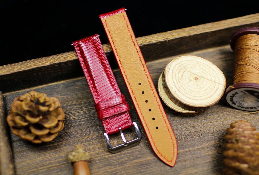 oxblood dark red lizard leather watch strap – photo 2