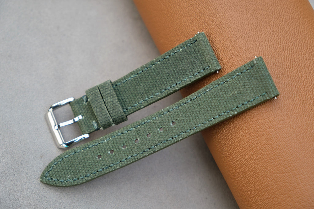 moss green canvas leather watch strap – photo 2
