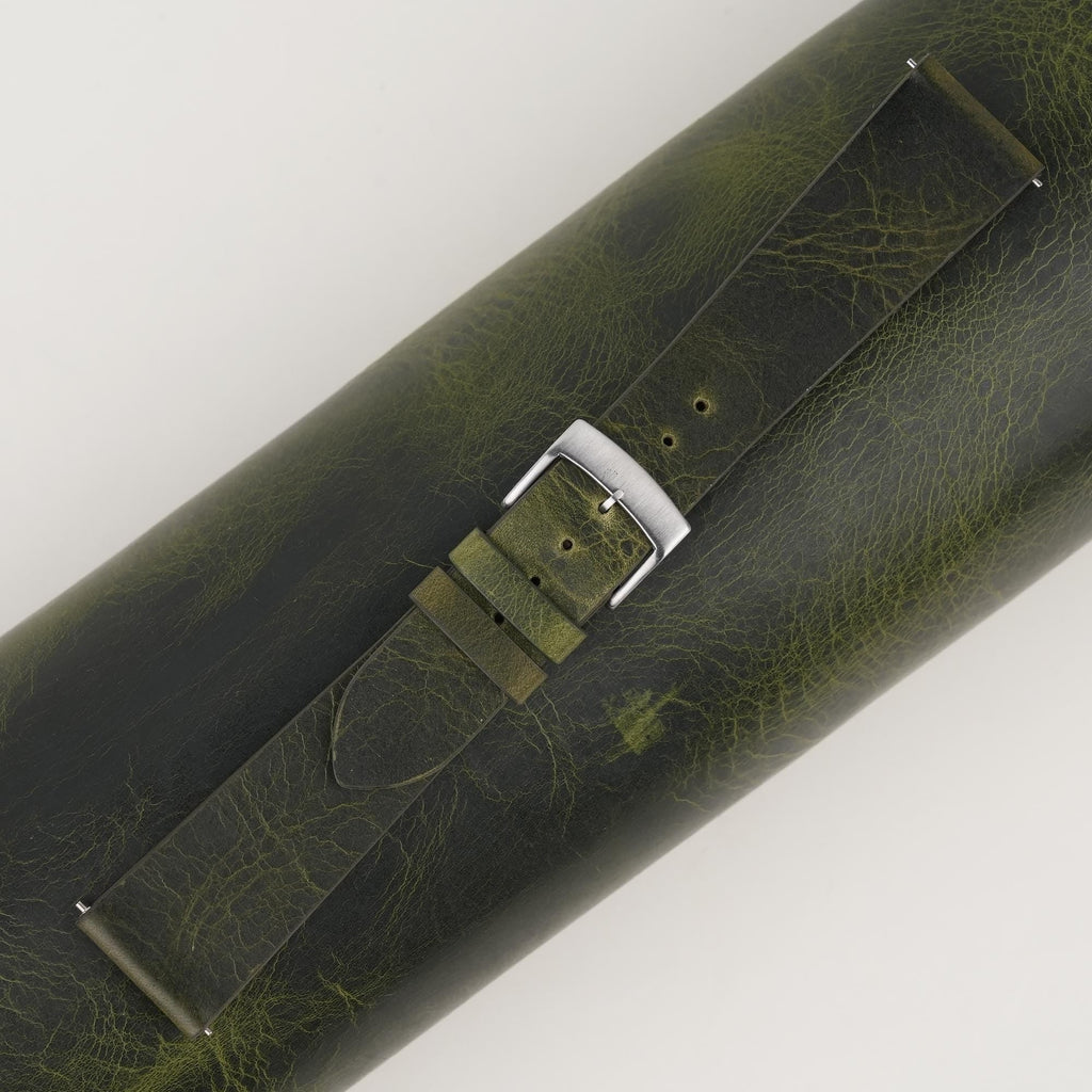 olive waxed leather watch strap – photo 2