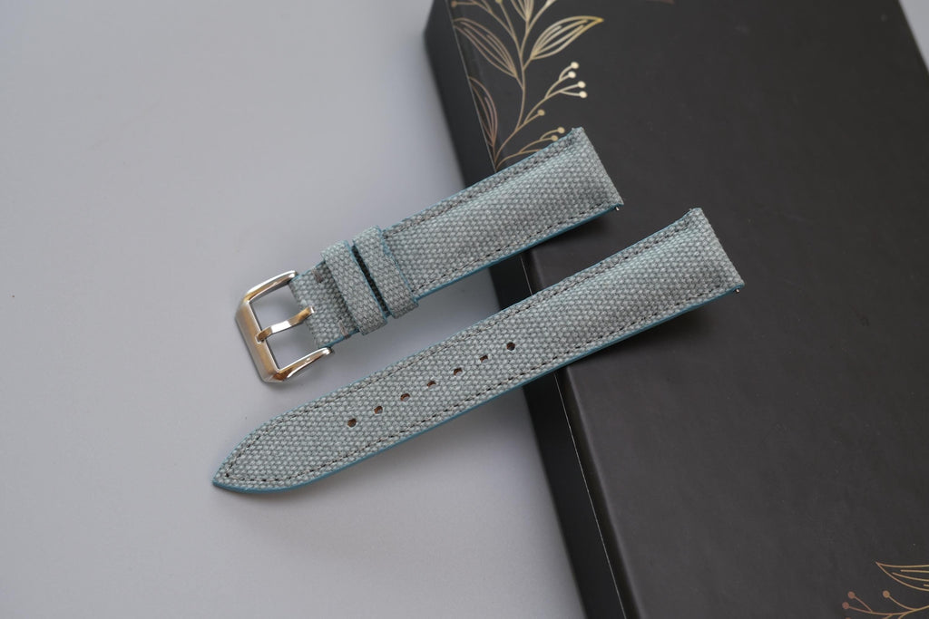 light blue gray canvas leather watch strap – photo 2