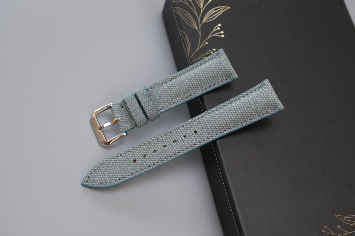 light blue gray canvas leather watch strap – photo 2
