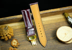 oxblood cherry red shell cordovan leather watch strap with gold clasp – photo 2