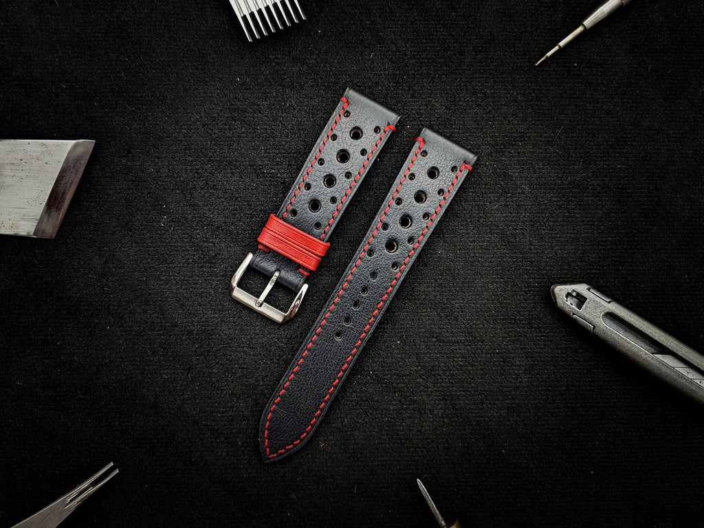 black & red vachetta leather watch strap – photo 2