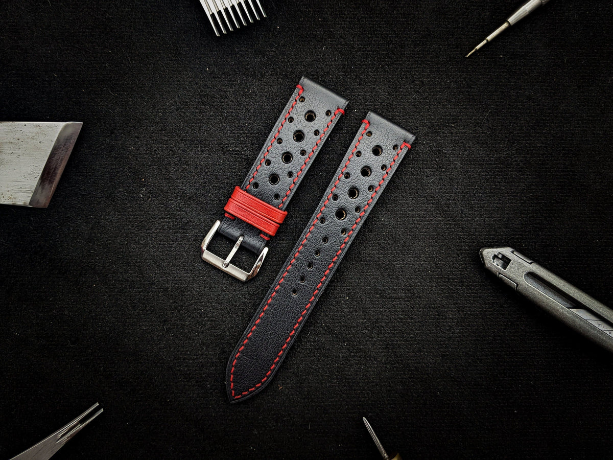 black & red vachetta leather watch strap – photo 2