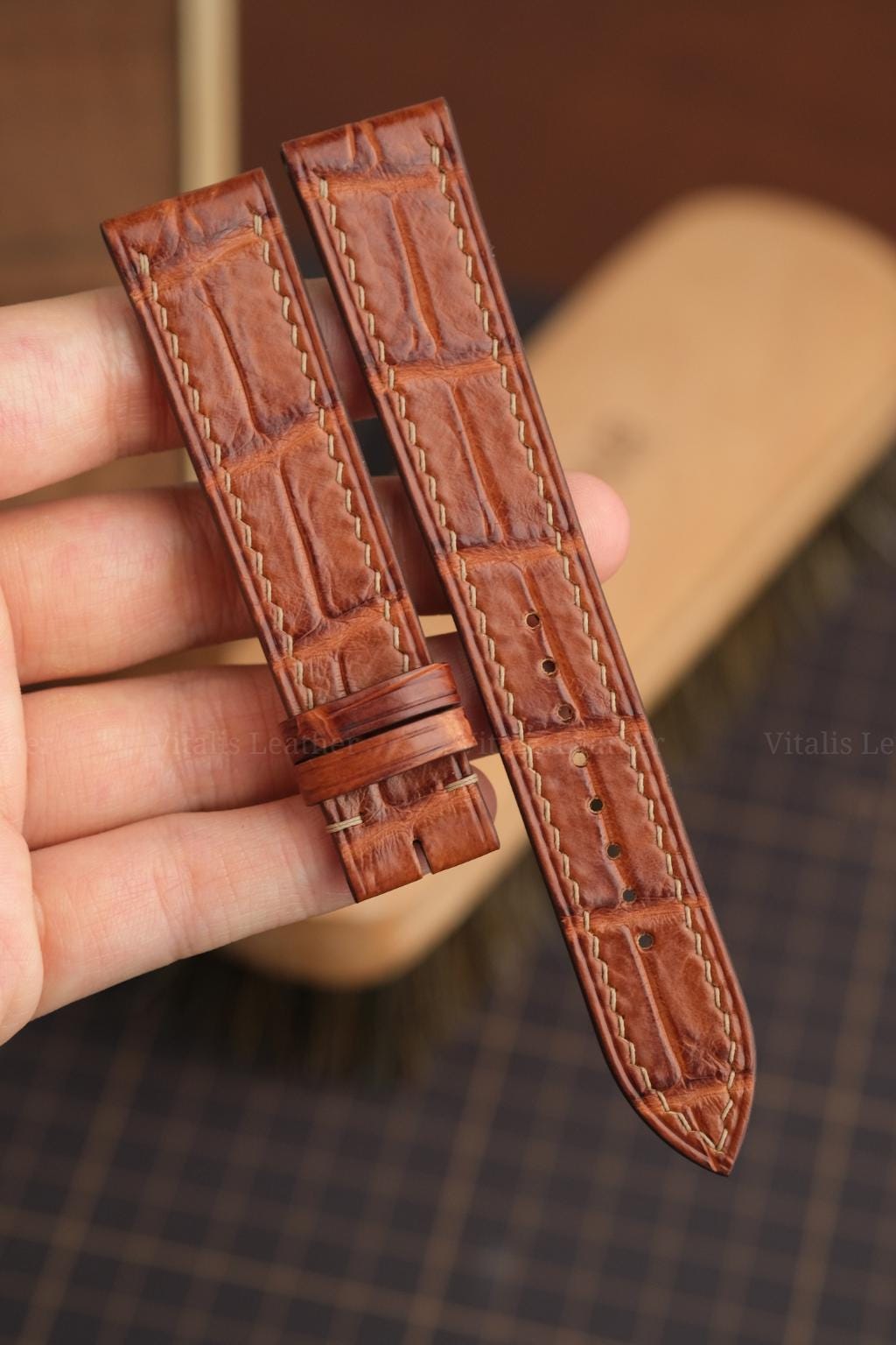 cognac alligator leather watch strap – photo 2