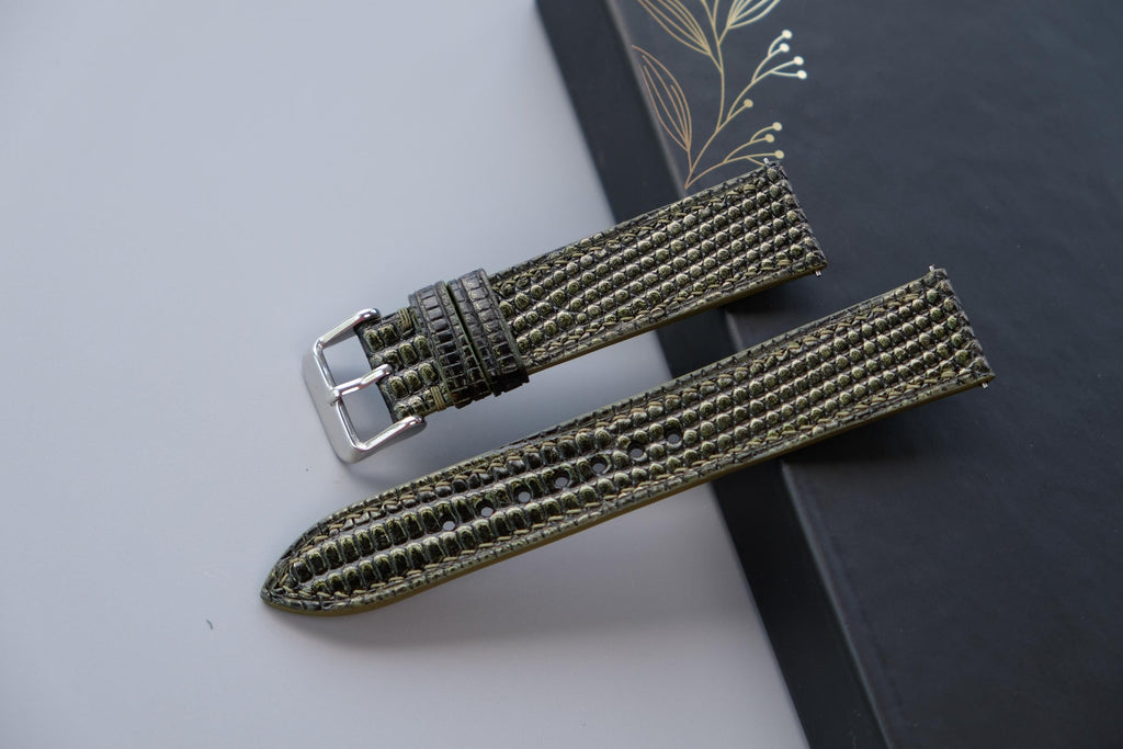olive green lizard leather watch strap – photo 2