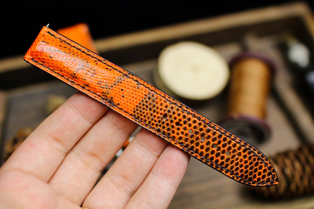 orange & black lizard leather watch strap – photo 2