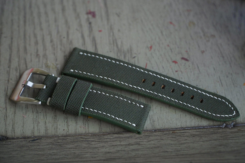 olive green sailcloth rubber leather watch strap – photo 2