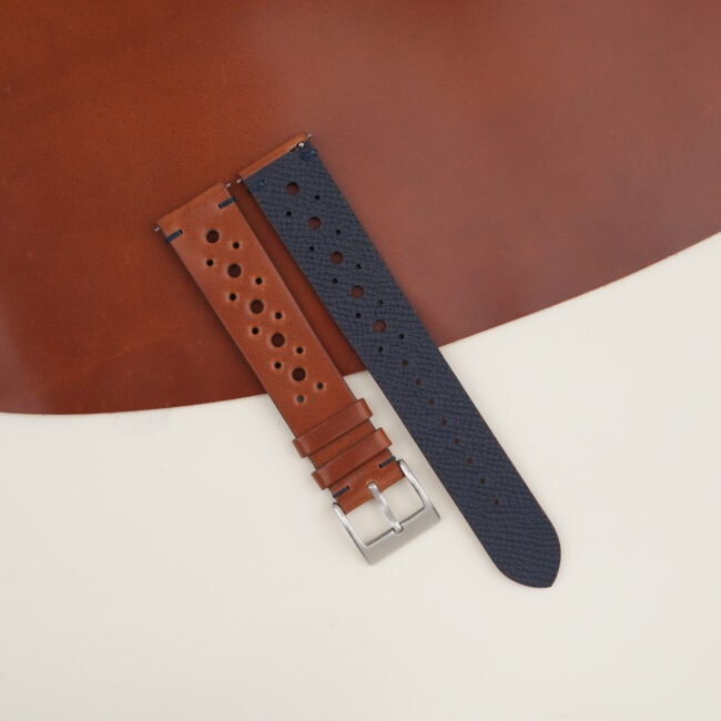 cognac & navy shell cordovan leather watch strap – photo 2