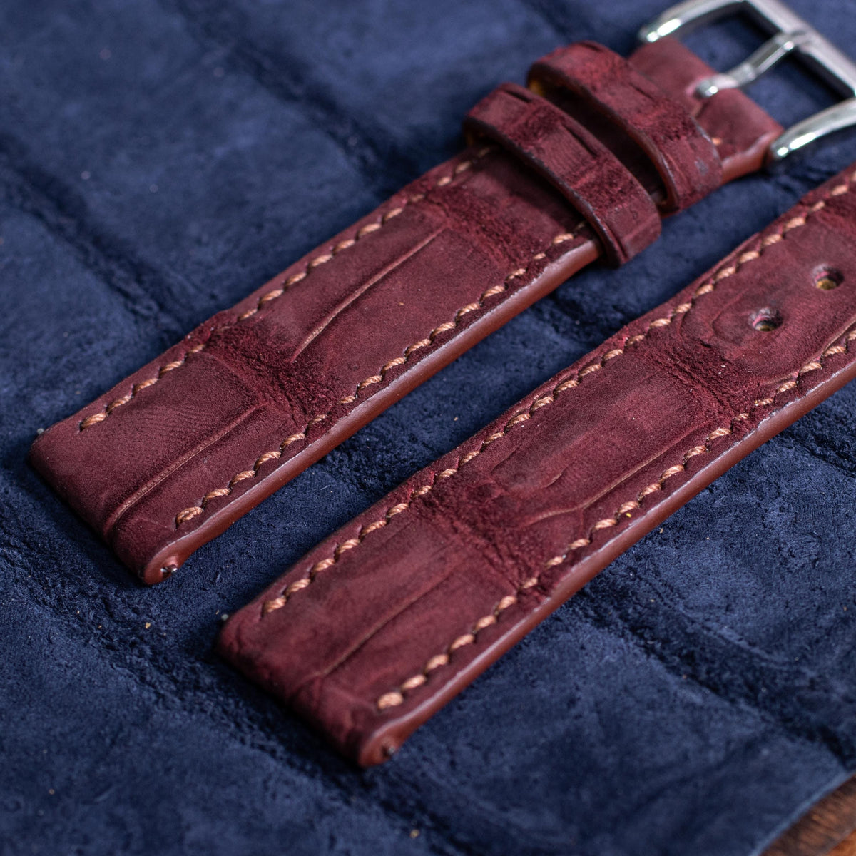 burgundy nubuck leather watch strap – photo 2