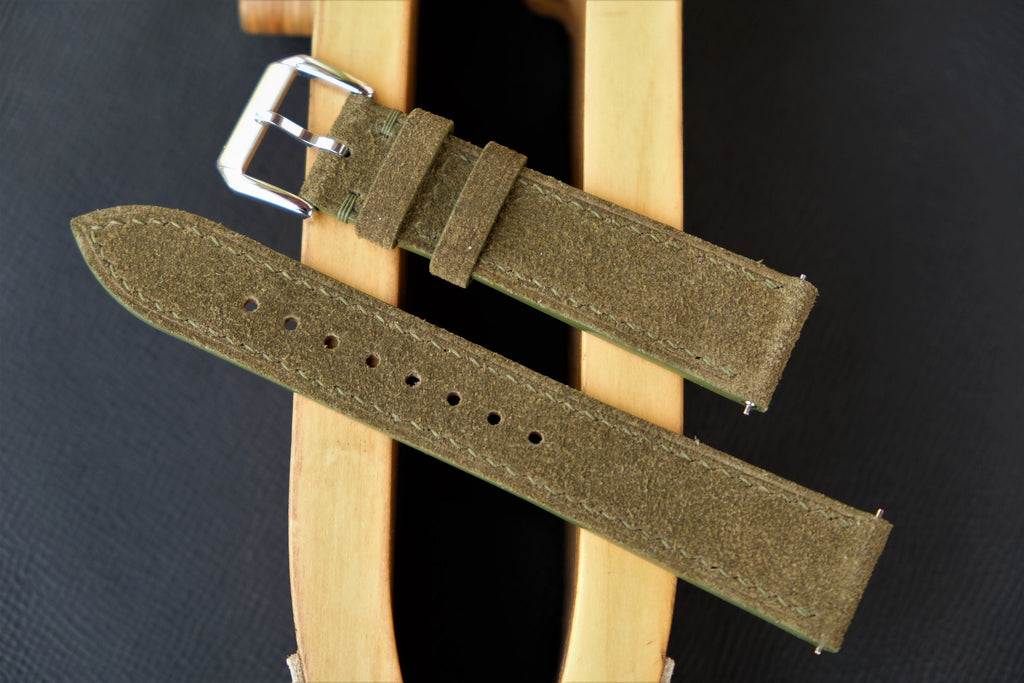 olive suede leather watch strap – photo 2