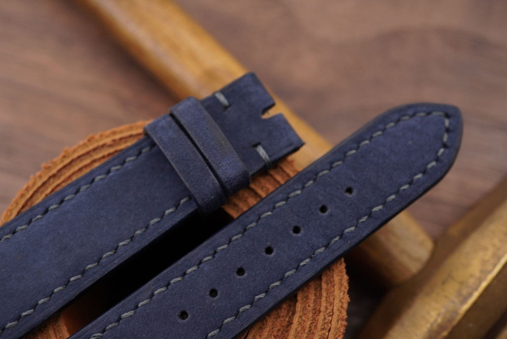 dark navy blue nubuck leather watch strap – photo 2