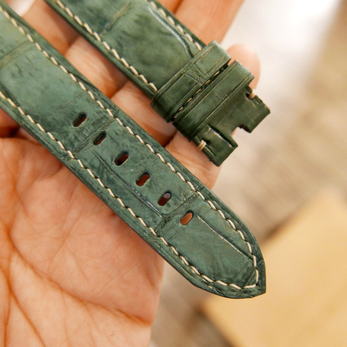 green nubuck leather watch strap – photo 2