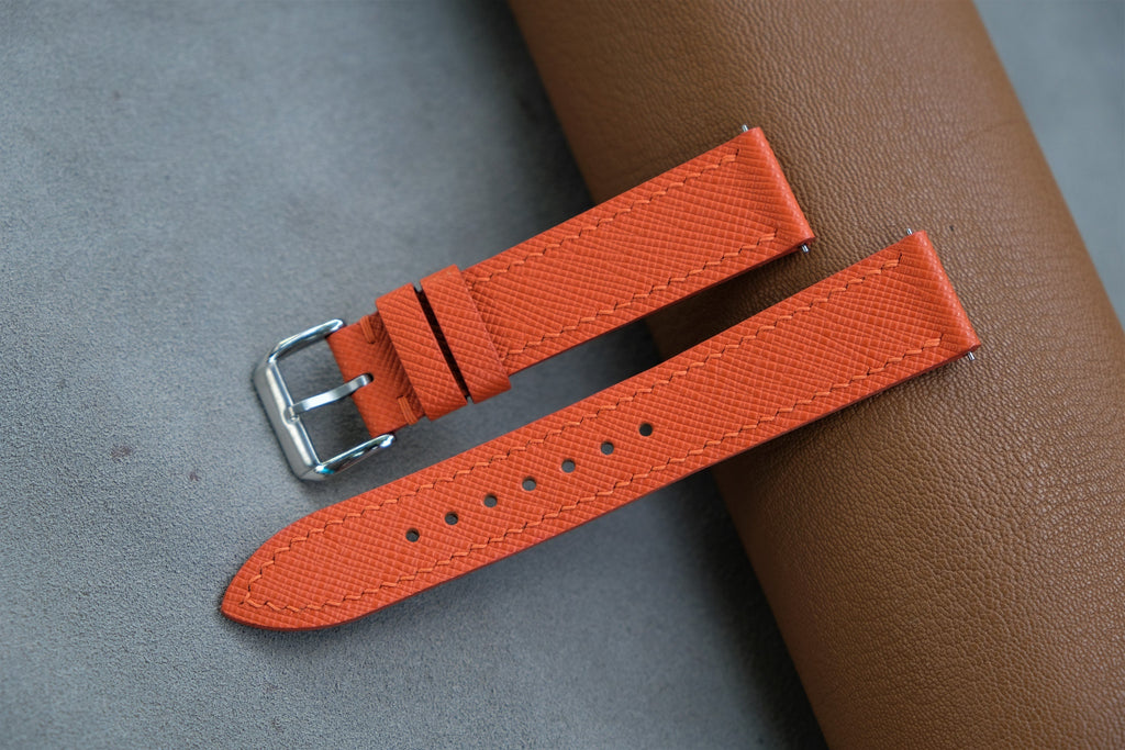 orange saffiano leather watch strap – photo 2