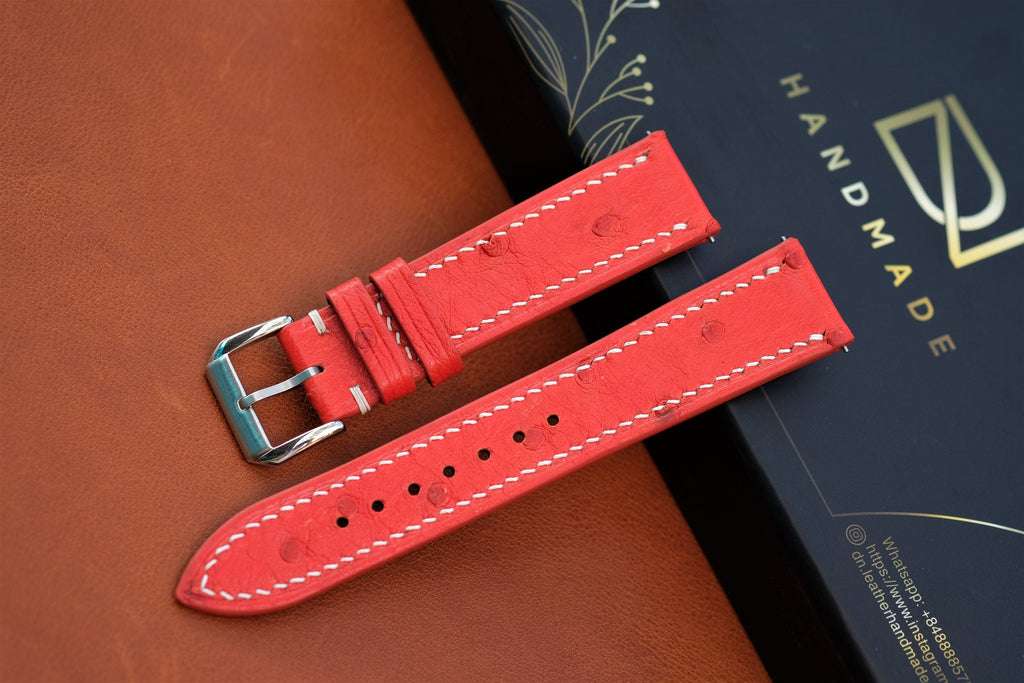 orange red ostrich leather watch strap – photo 2