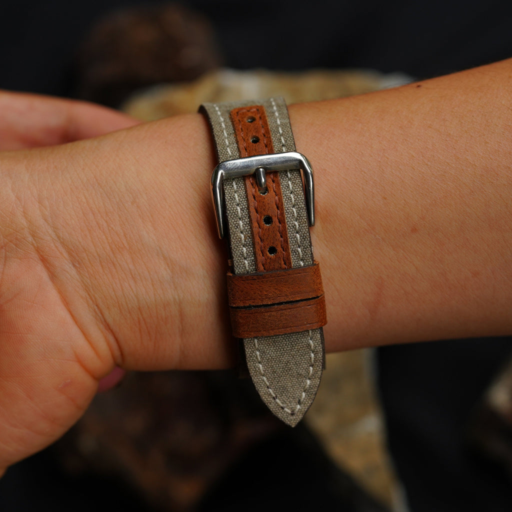 grey & brown sailcloth rubber leather watch strap – photo 2