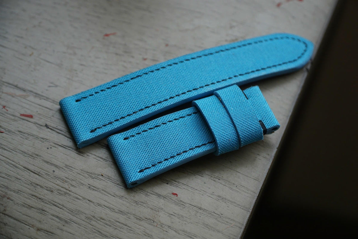 blue sailcloth rubber leather watch strap – photo 2